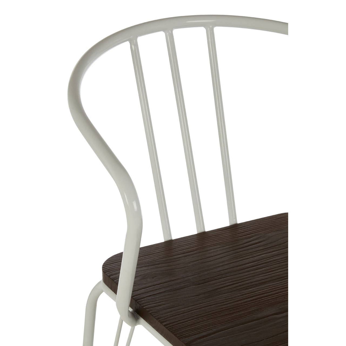 District White Metal And Elm Wood Arm Chair.