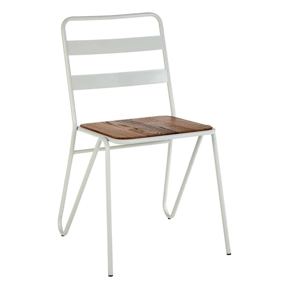 District White Metal And Elm Wood Chair.