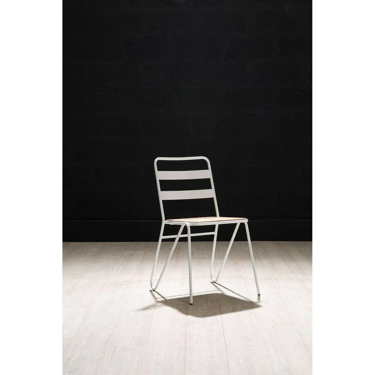 District White Metal And Elm Wood Chair.