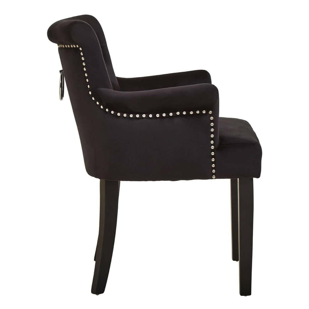 Doucet Black Velvet Chair With Ring Back.