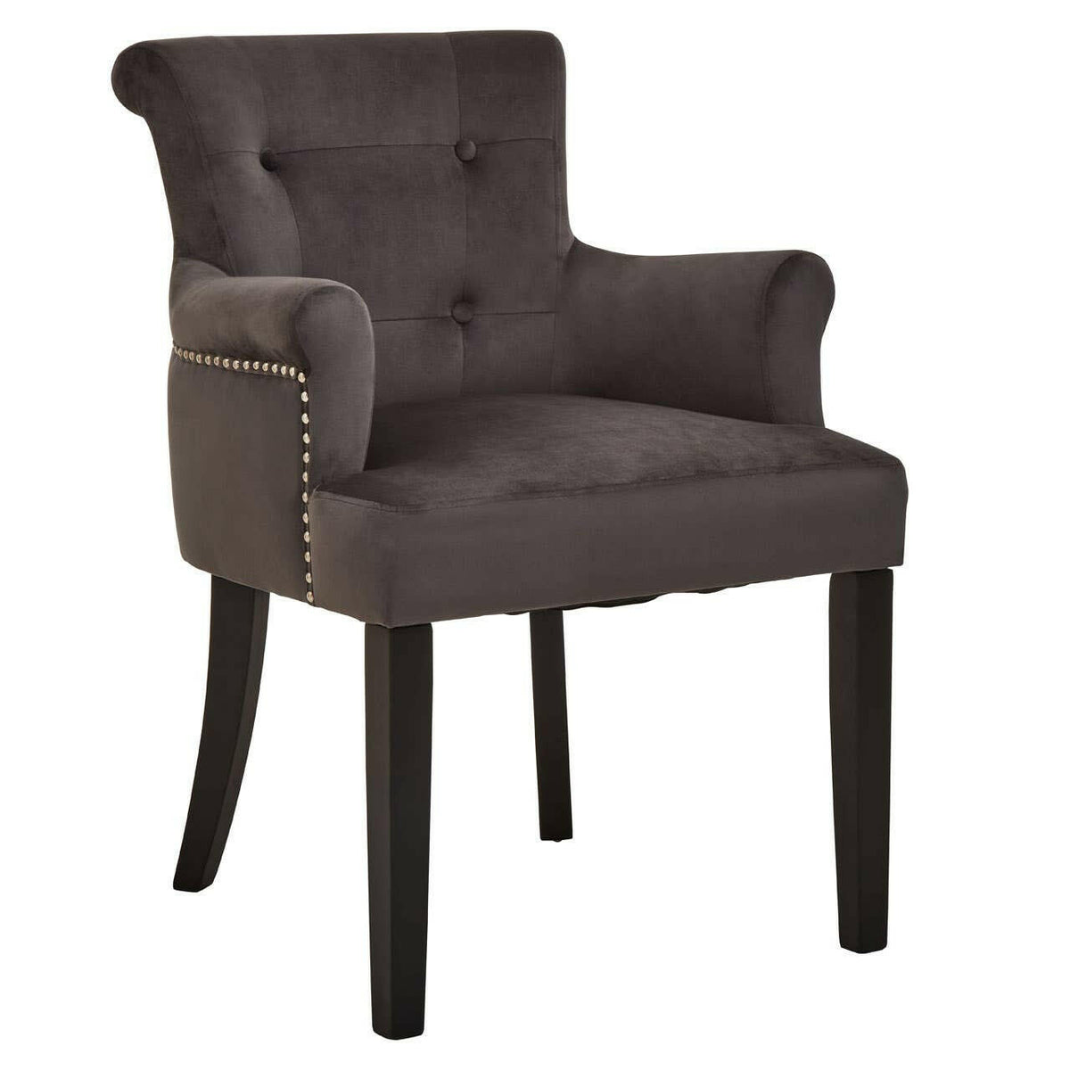 Doucet Grey Velvet Chair With Ring Back.