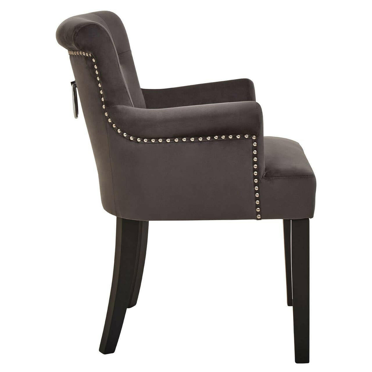 Doucet Grey Velvet Chair With Ring Back.