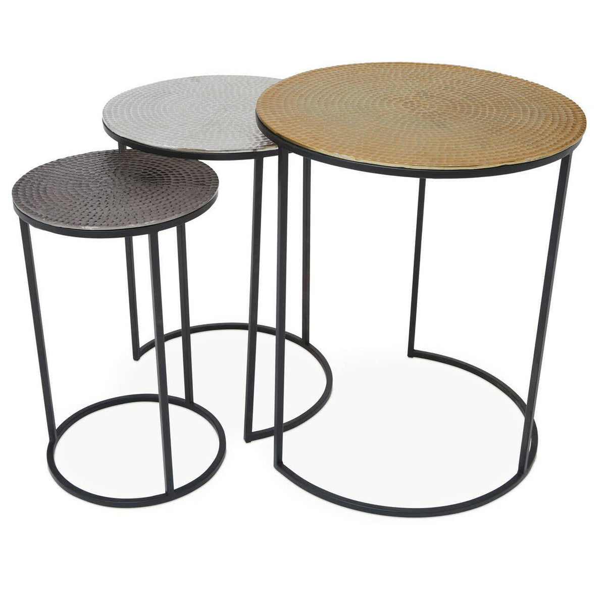 Elias Nest Of Three Hammered Metal Tables.