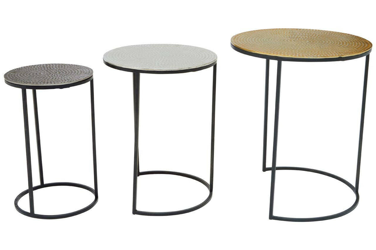 Elias Nest Of Three Hammered Metal Tables.