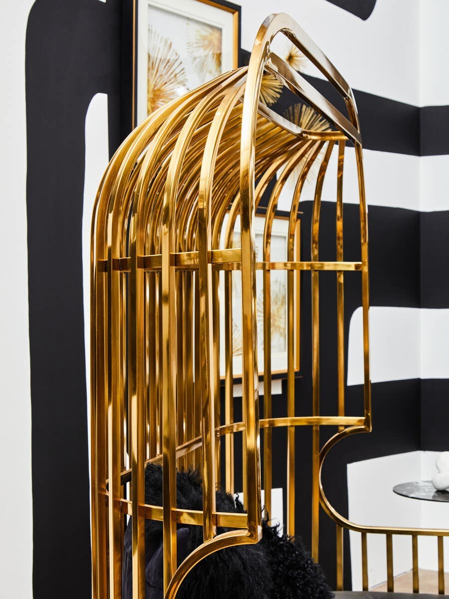 Eliza Two Seat Dome Cage Gold Finish Sofa.