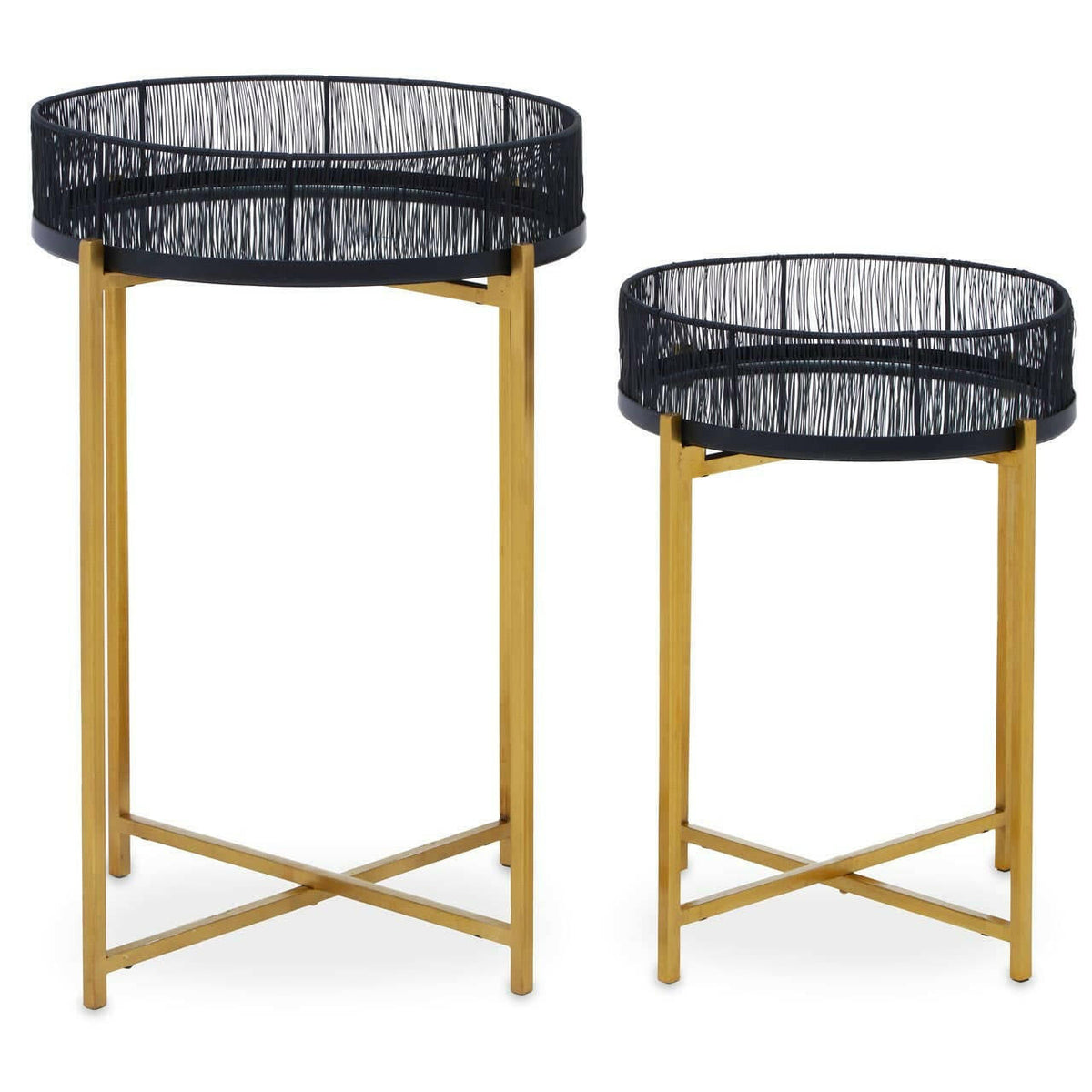 Enzo Set Of Two Black Wire And Gold Frame Tables.