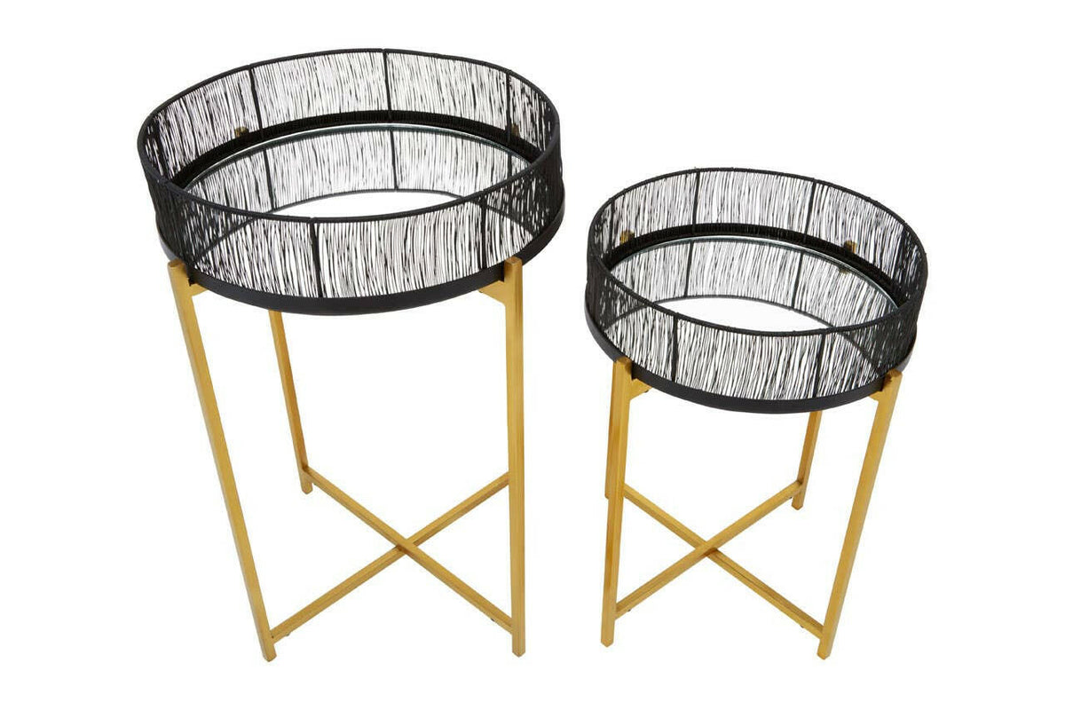 Enzo Set Of Two Black Wire And Gold Frame Tables.