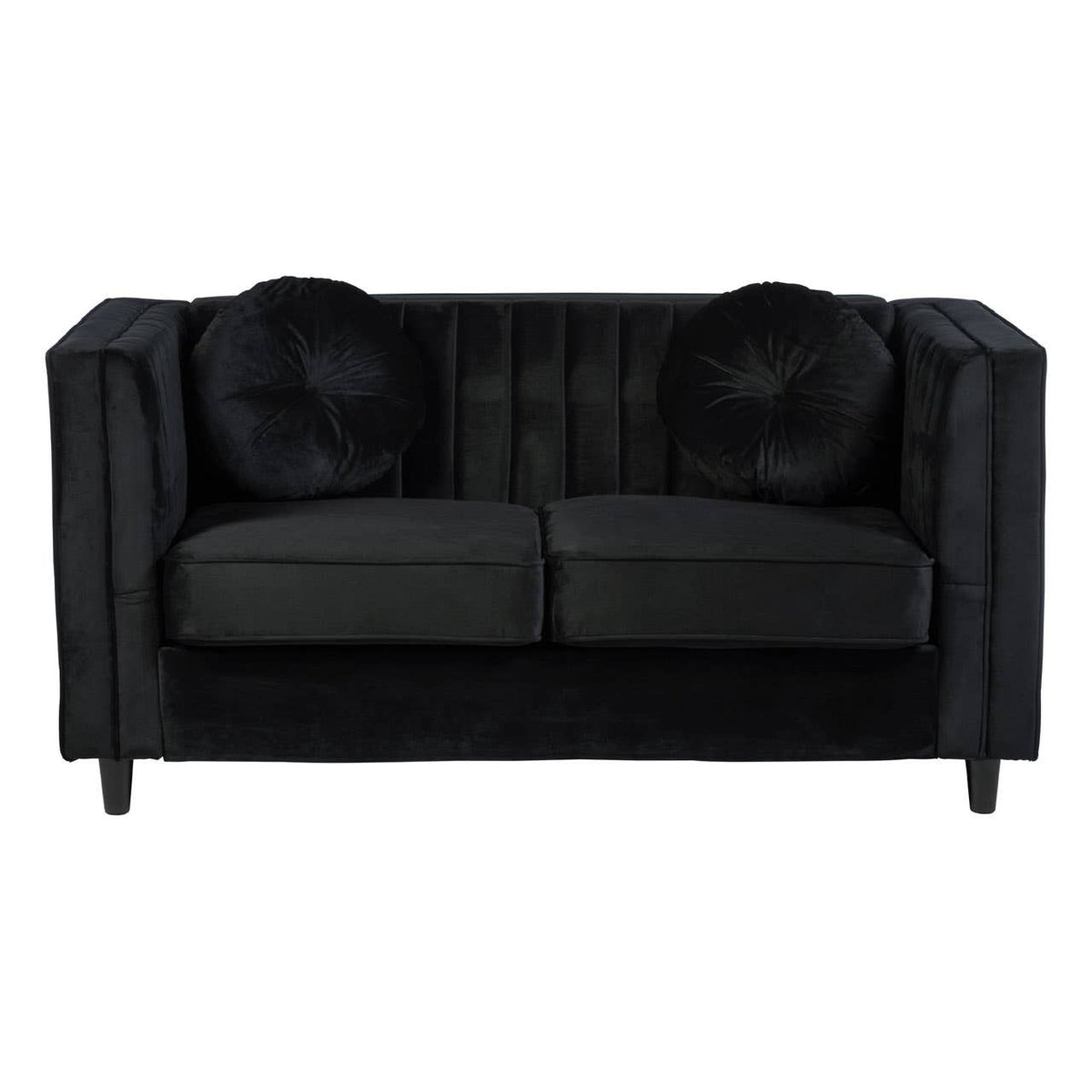 Farah 2 Seat Black Velvet Sofa.