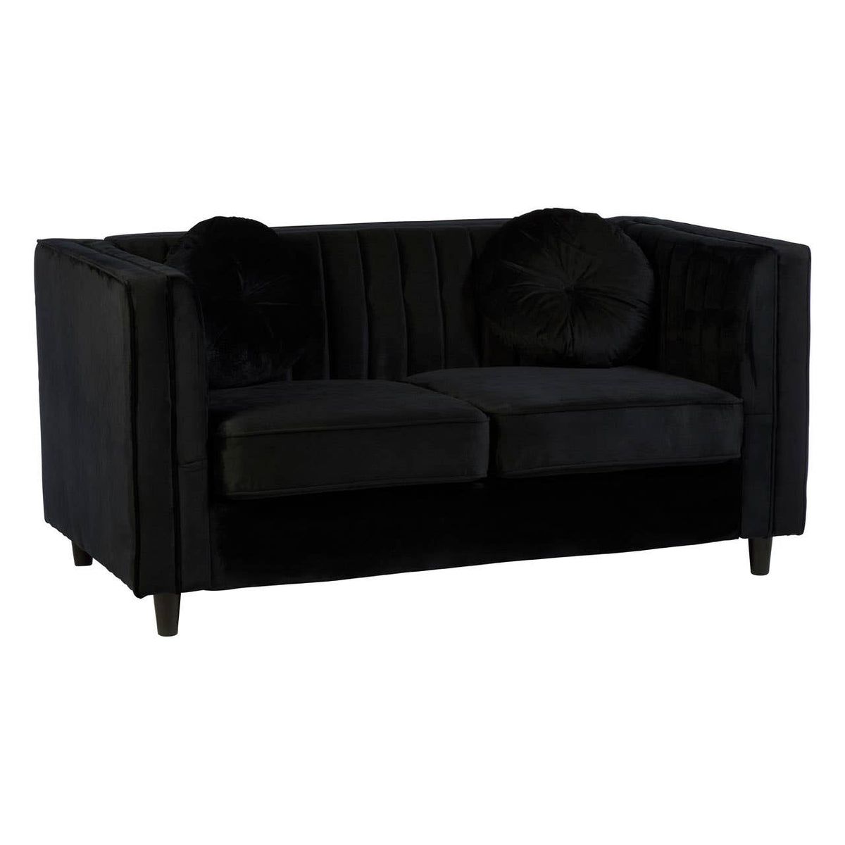Farah 2 Seat Black Velvet Sofa.