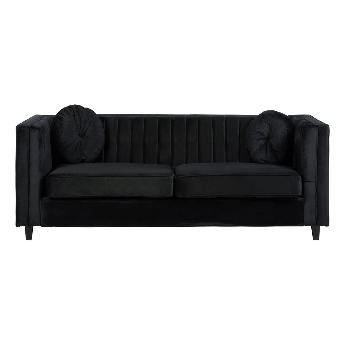 Farah 3 Seat Black Velvet Sofa.