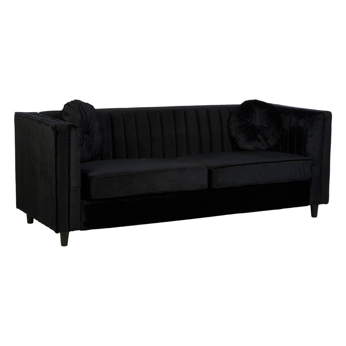 Farah 3 Seat Black Velvet Sofa.