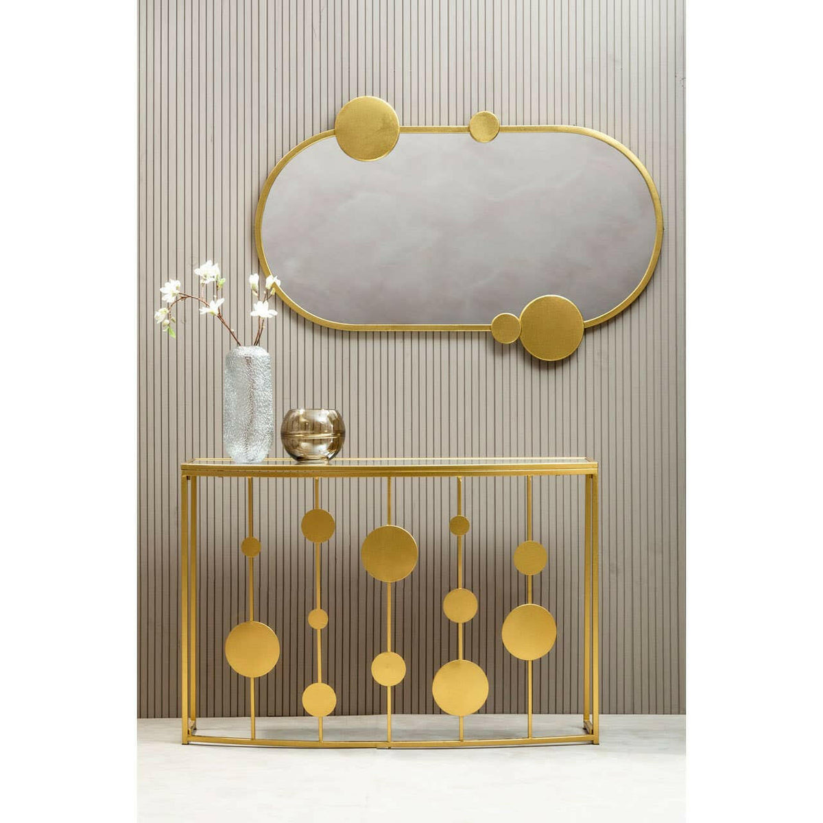 Farran Gold Finish Console Table With Mirror.