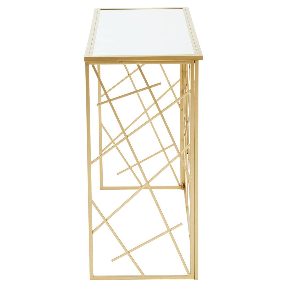 Farran Gold Finish Console Table With Mirror Top.