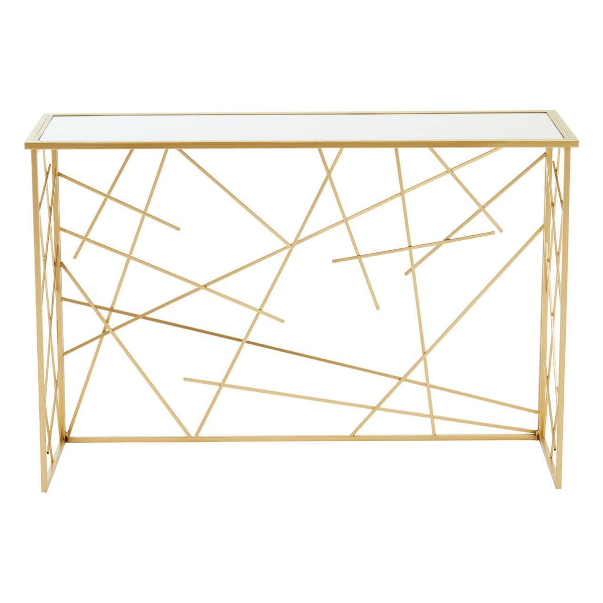 Farran Gold Finish Console Table With Mirror Top.