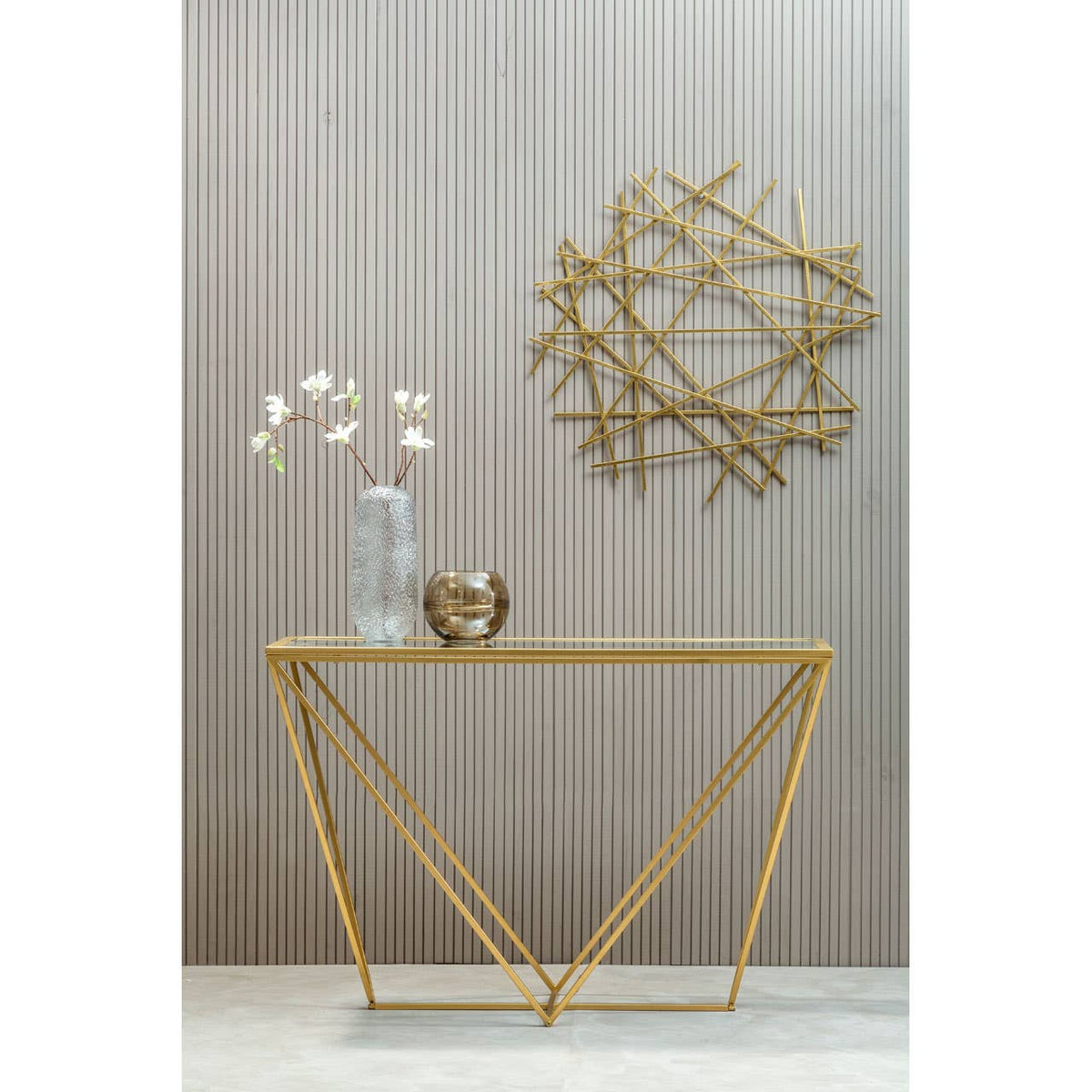 Farran Gold Finish Round Console Table.