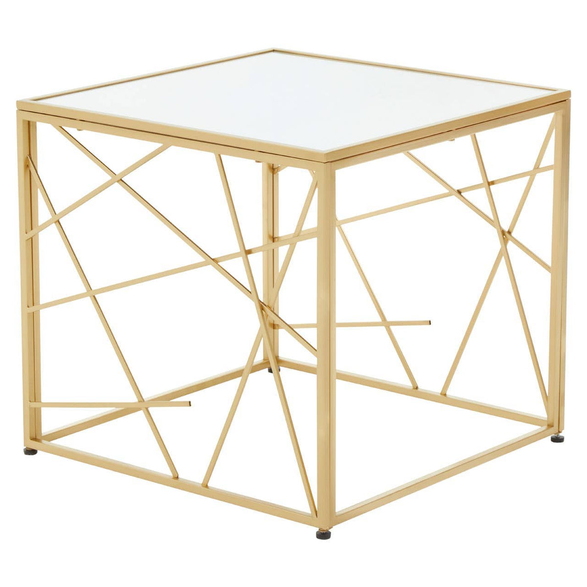 Farran Gold Finish Side Table With Mirror Top.