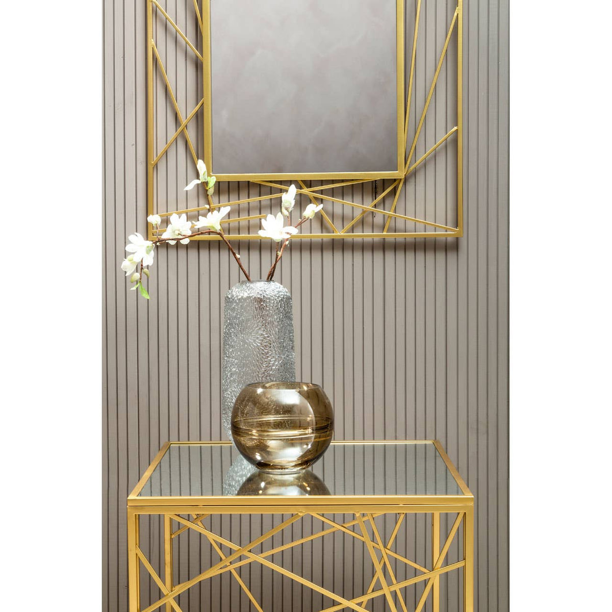 Farran Gold Finish Side Table With Mirror Top.