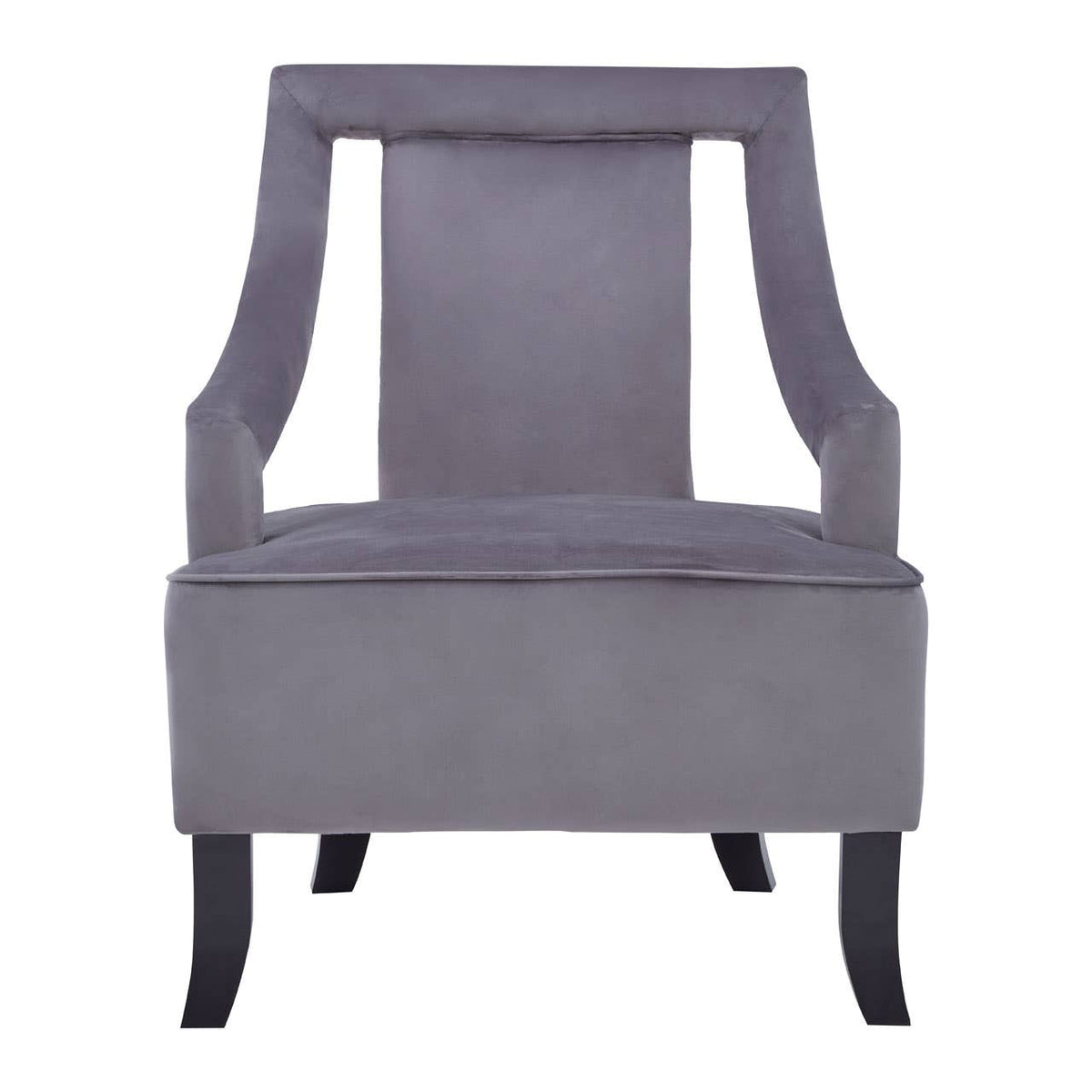 Faye Grey Velvet Chair With Wooden Legs.
