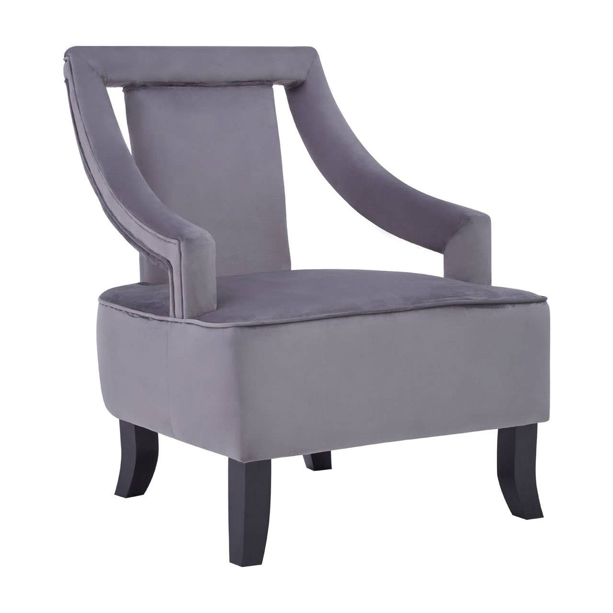 Faye Grey Velvet Chair With Wooden Legs.