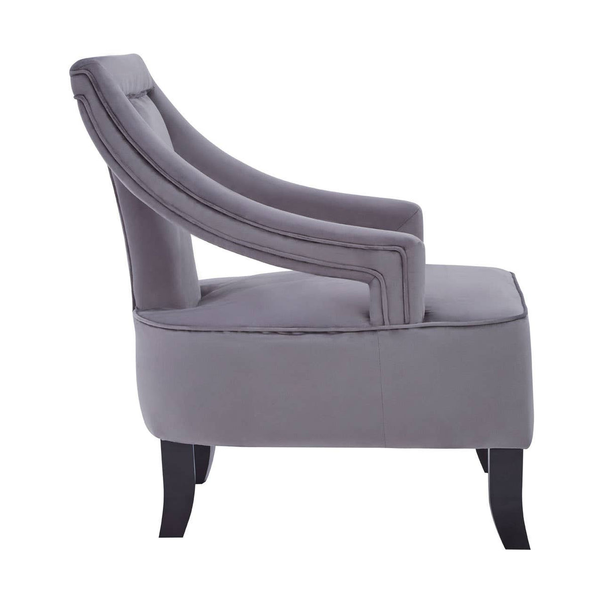 Faye Grey Velvet Chair With Wooden Legs.