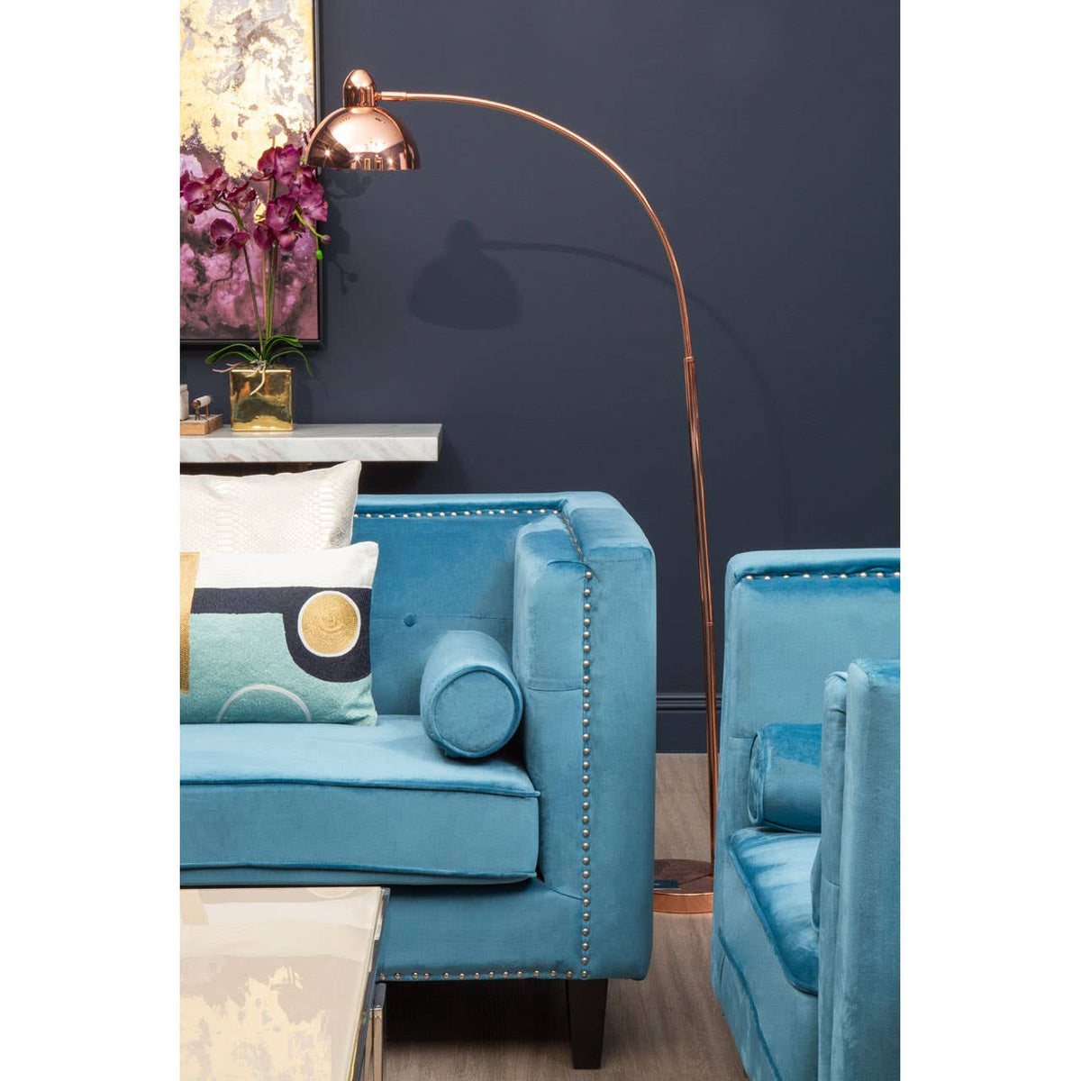 Felisa 2 Seat Blue Velvet Sofa.