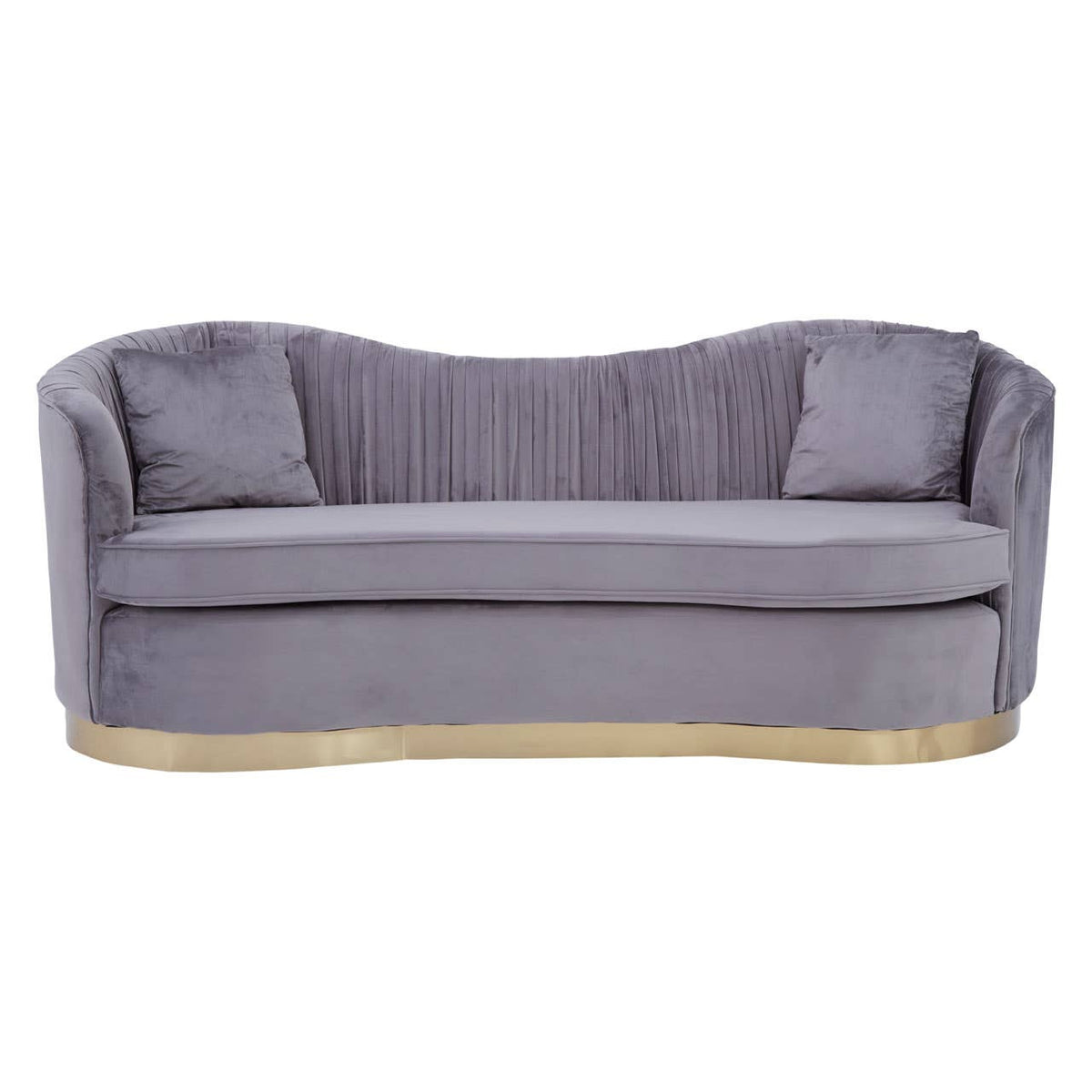 Franza 3 Seat Pleated Grey Velvet Sofa.