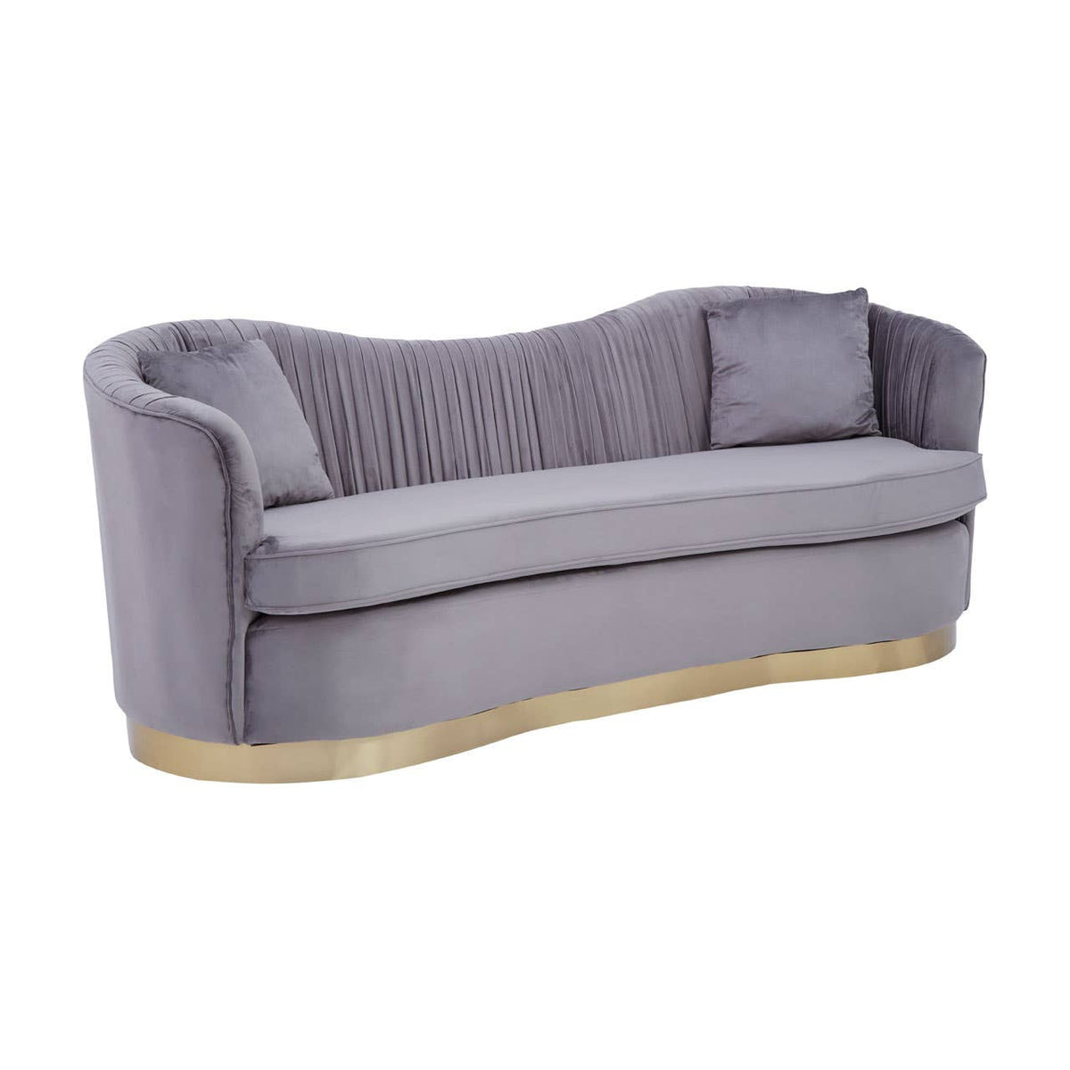 Franza 3 Seat Pleated Grey Velvet Sofa.