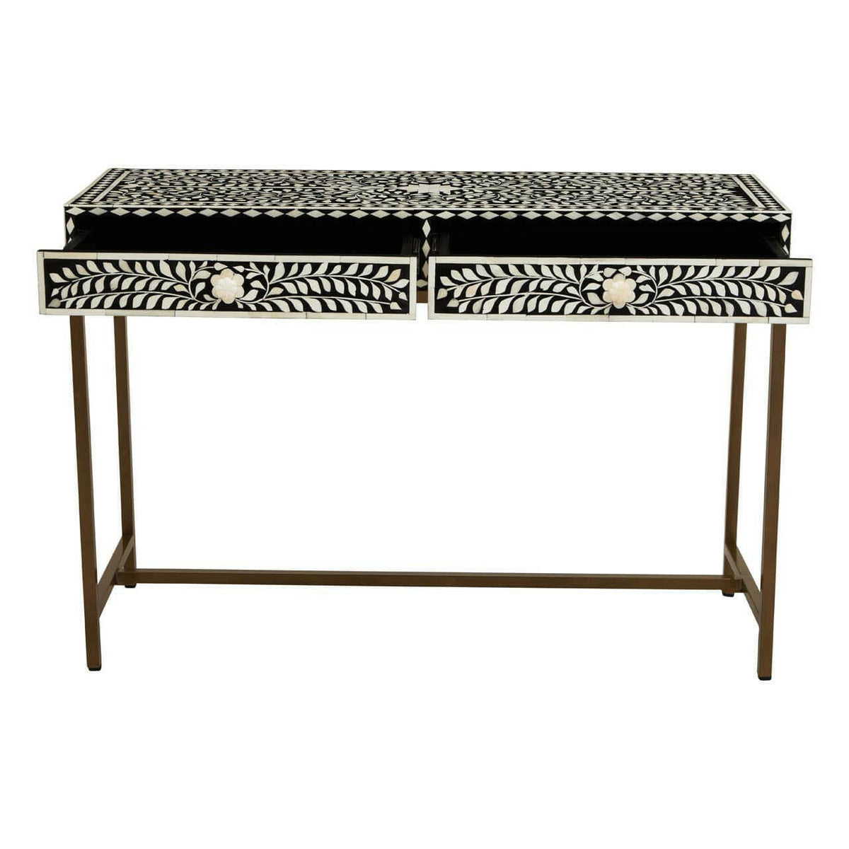 Fusion Console Table With Gold Finish Legs.