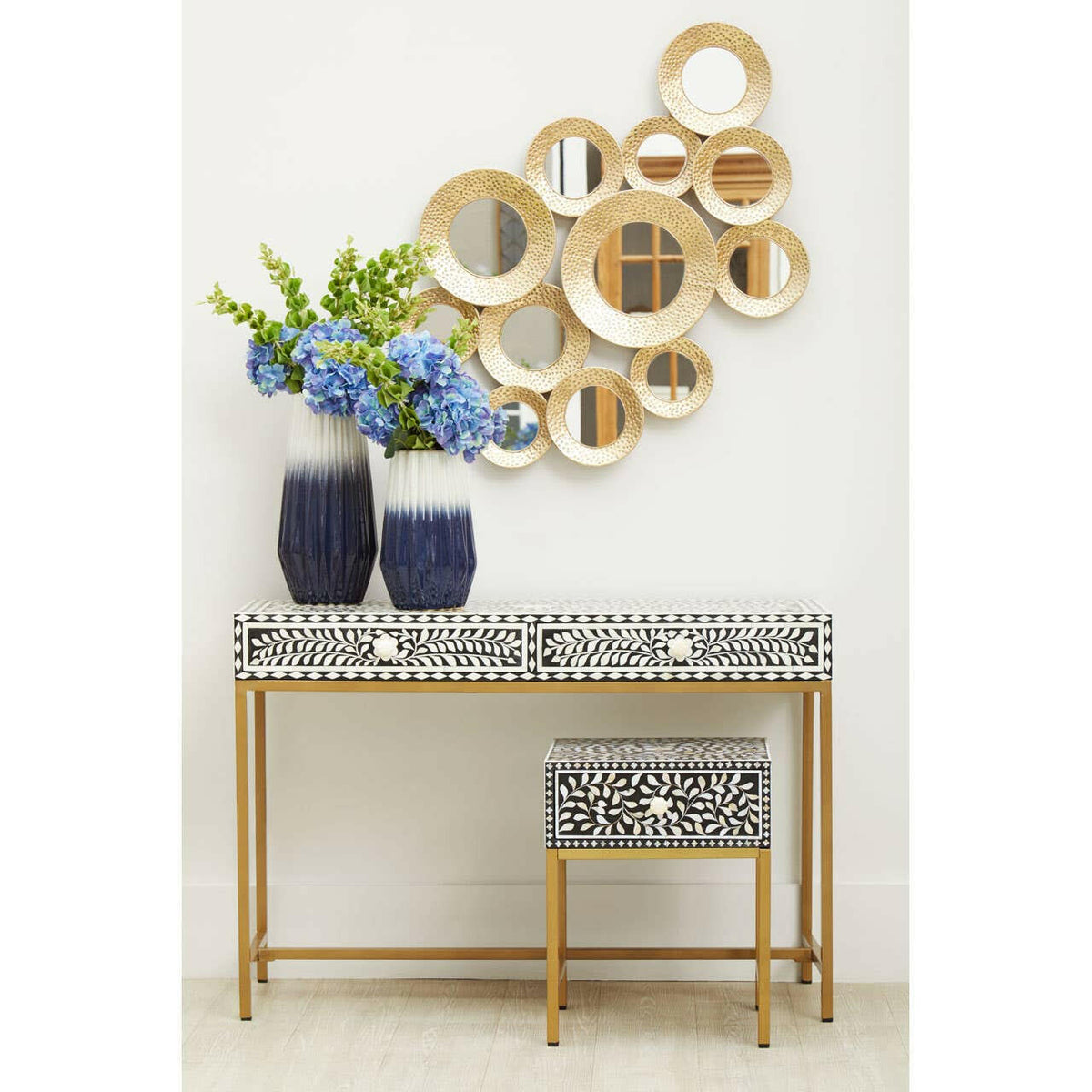 Fusion Console Table With Gold Finish Legs.