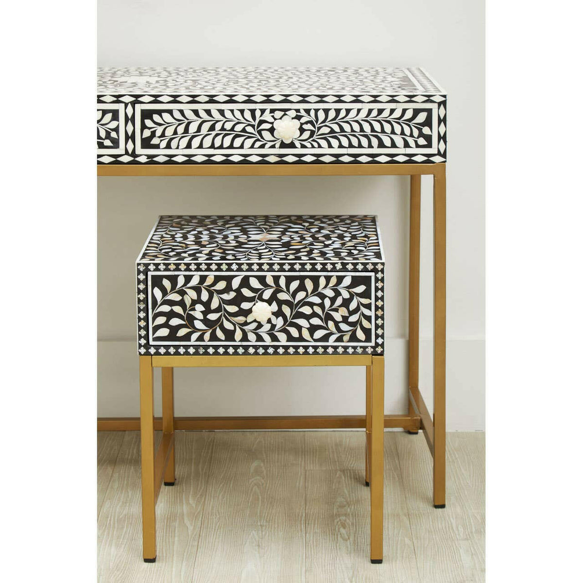 Fusion Console Table With Gold Finish Legs.