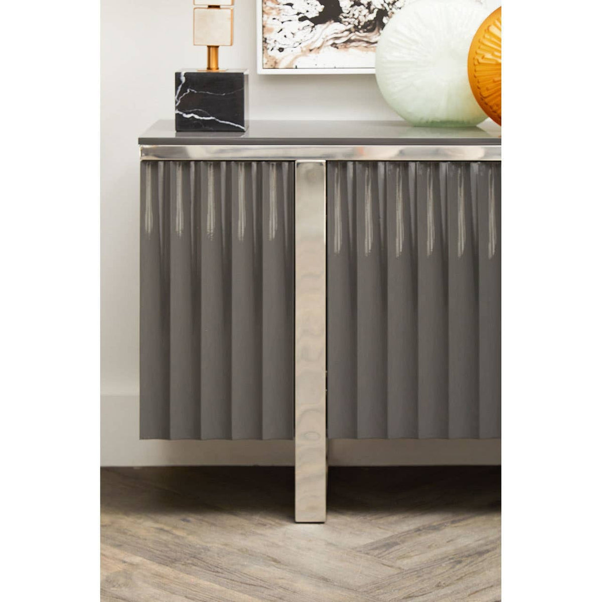 Noosa & Co. Living Genoa Four Door Grey Gloss Finish Sideboard House of Isabella UK