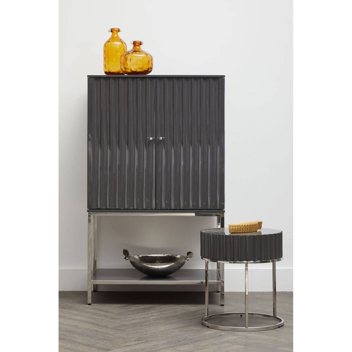 Noosa & Co. Living Genoa Grey Gloss Finish Cabinet House of Isabella UK