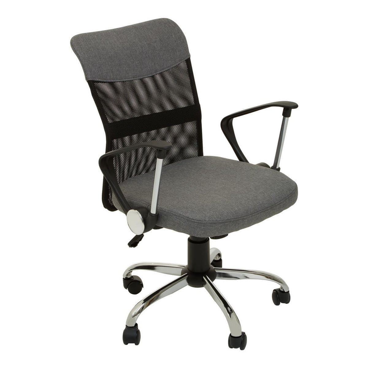 Grey Home Office Chair With Chrome Arms.