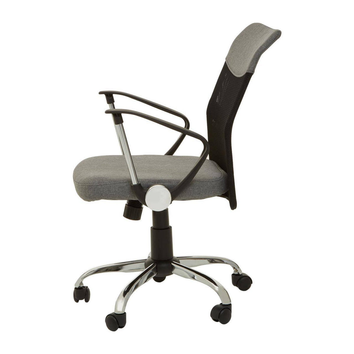 Grey Home Office Chair With Chrome Arms.