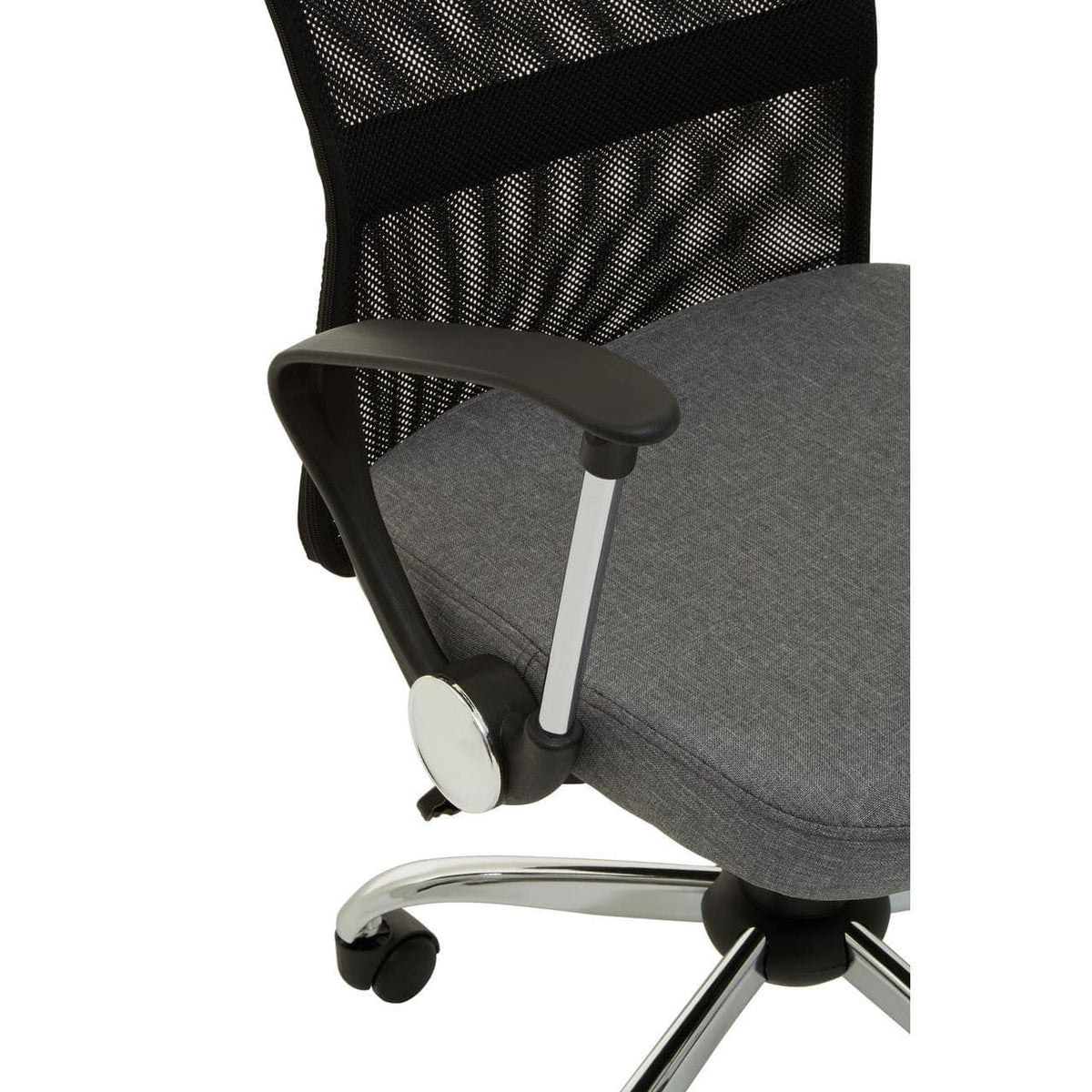 Grey Home Office Chair With Chrome Arms.