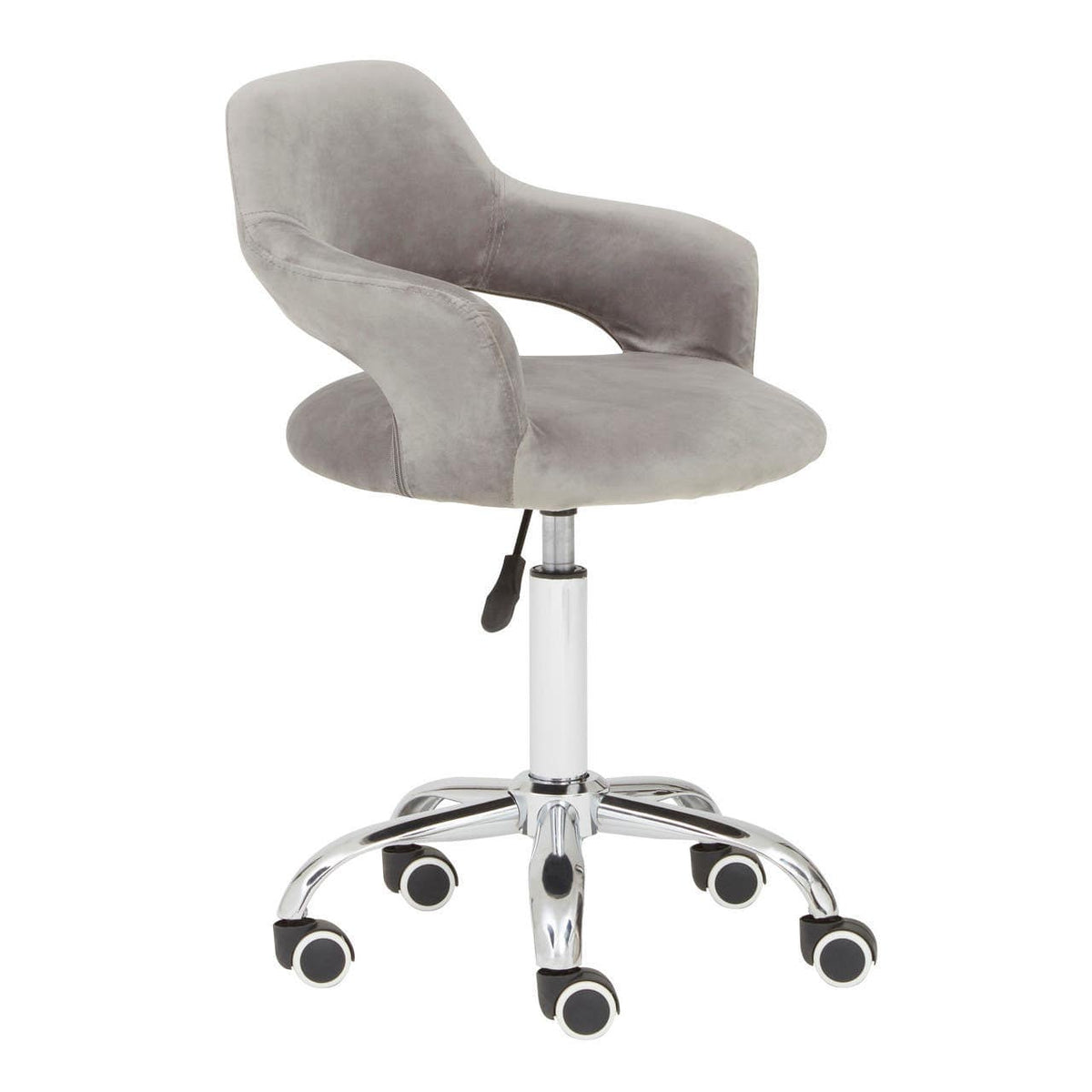 Grey Velvet Home Office Chair With Curved Back.