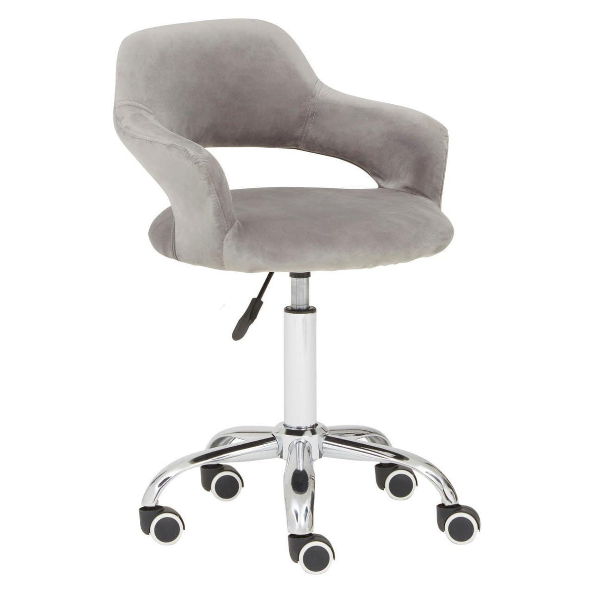 Grey Velvet Home Office Chair With Curved Back.