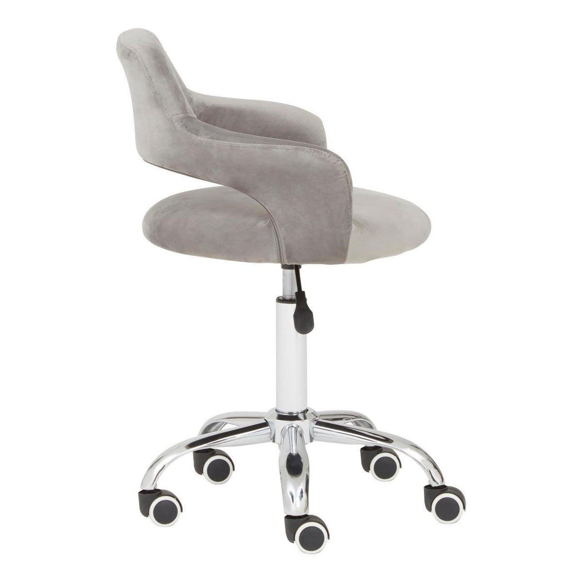 Grey Velvet Home Office Chair With Curved Back.
