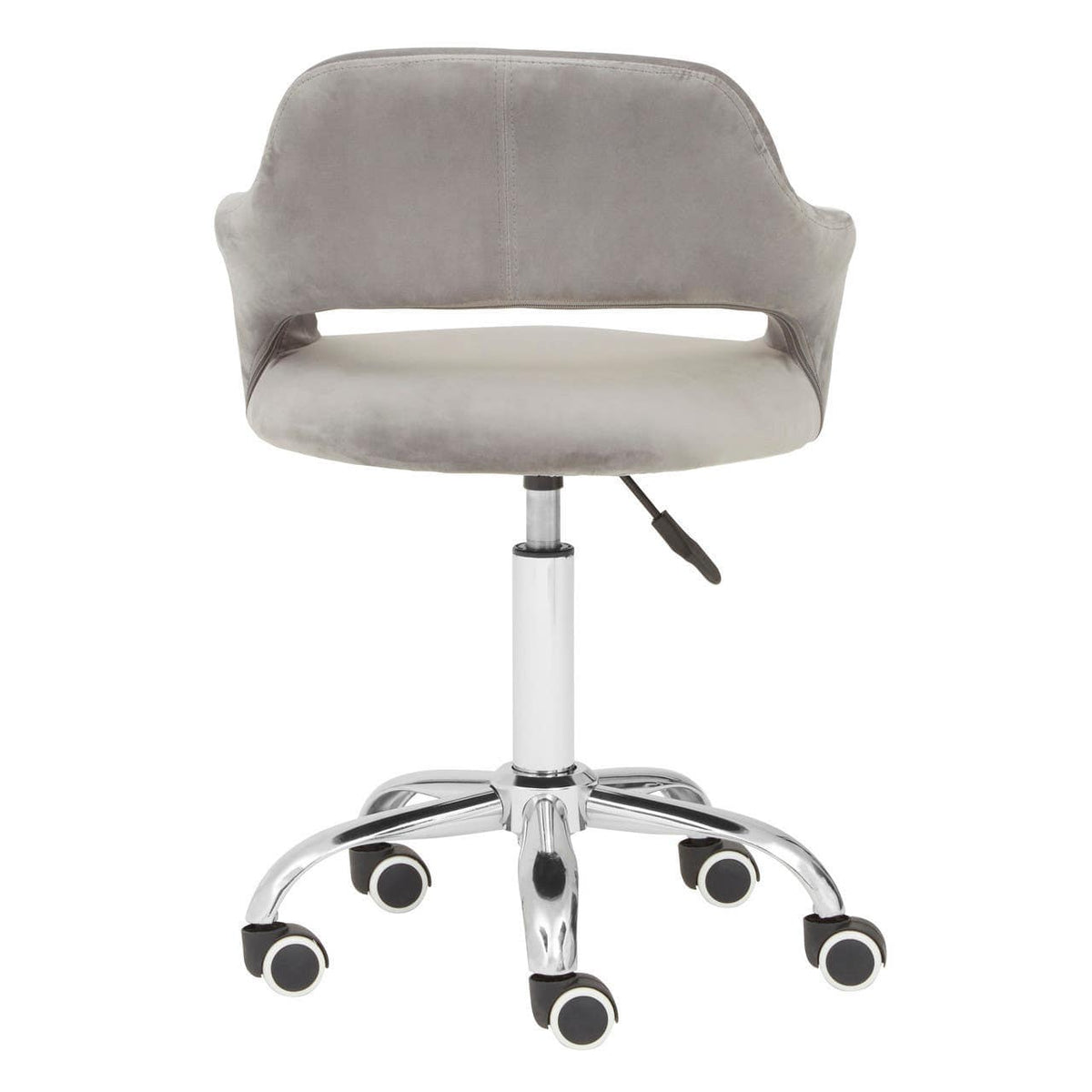 Grey Velvet Home Office Chair With Curved Back.