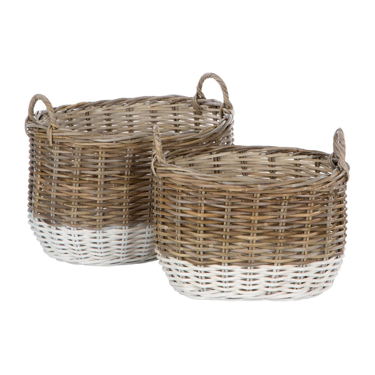 Hampstead Set Of Two Natural Rattan Oval Storage Baskets.