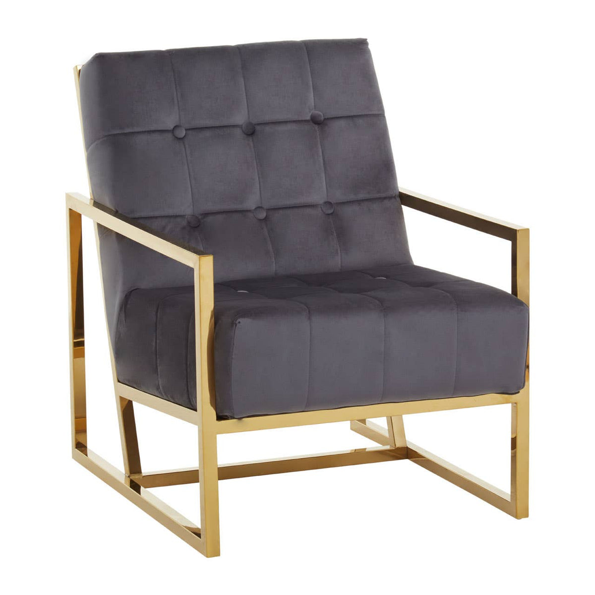 Hana Grey Velvet Chair With Gold Frame.