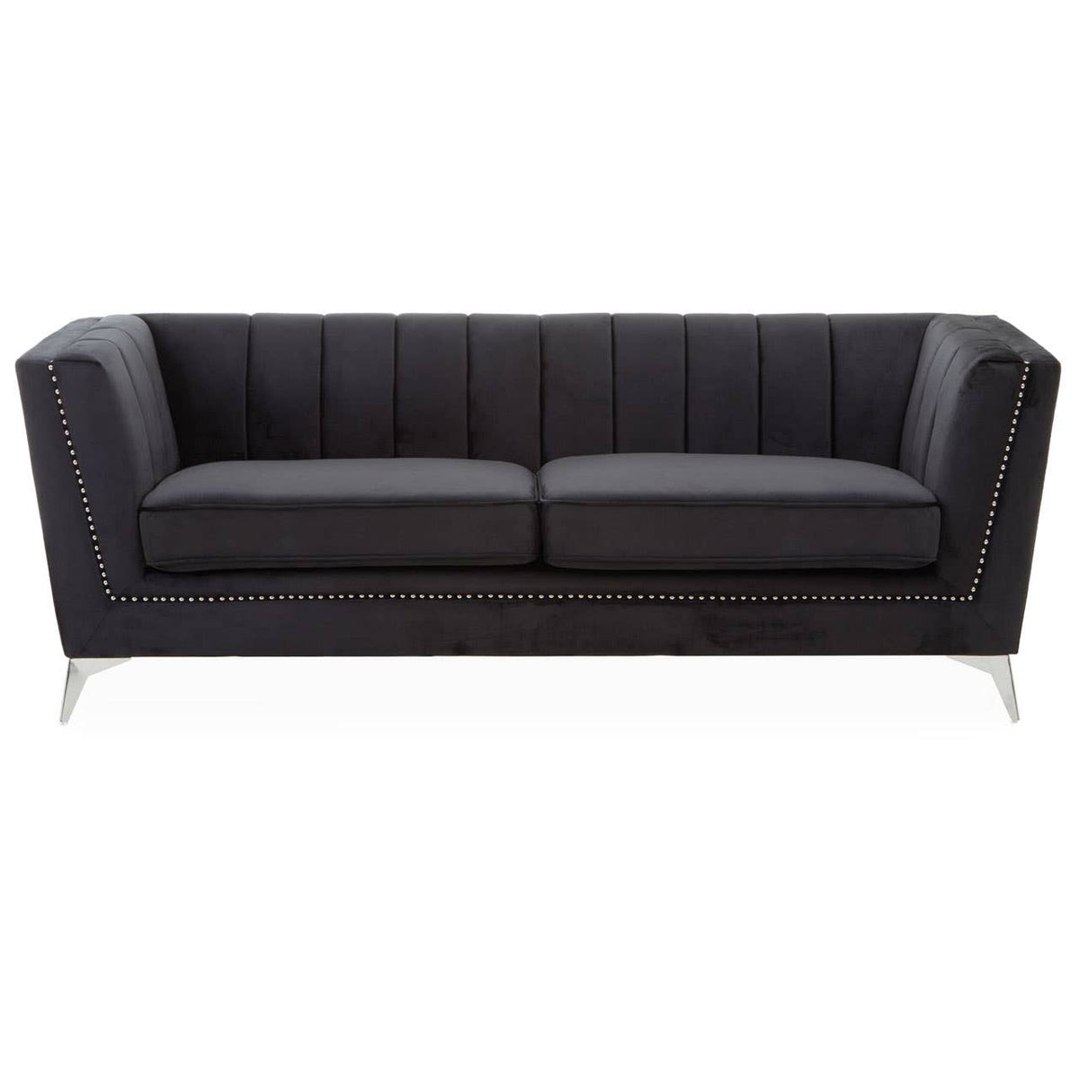 Hansa Three Seat Black Velvet Sofa.