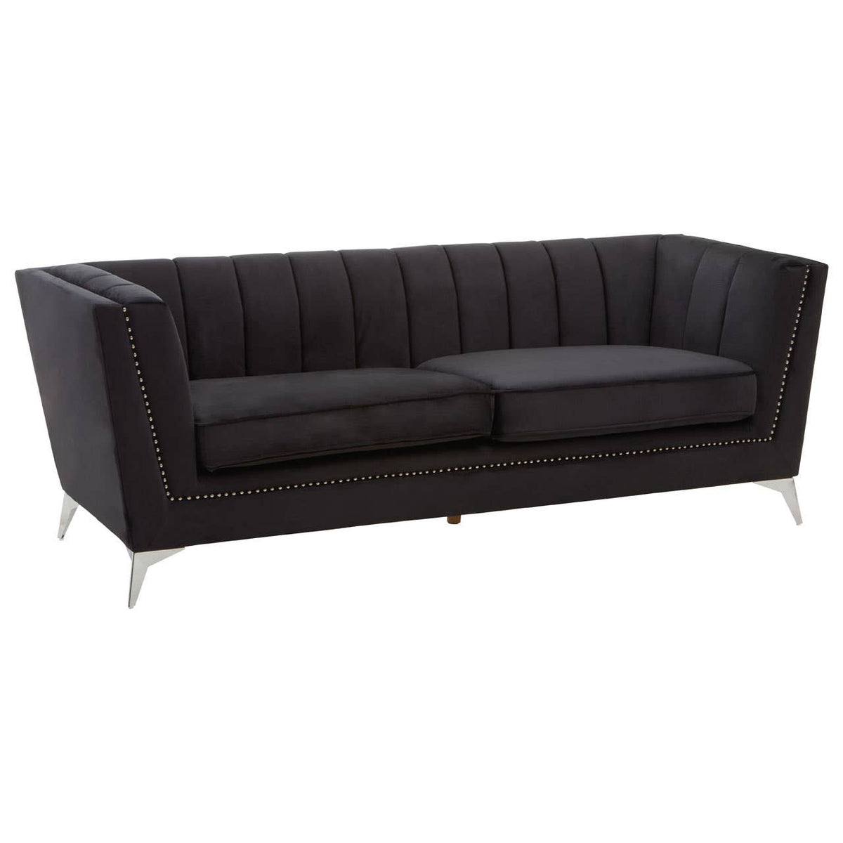 Hansa Three Seat Black Velvet Sofa.