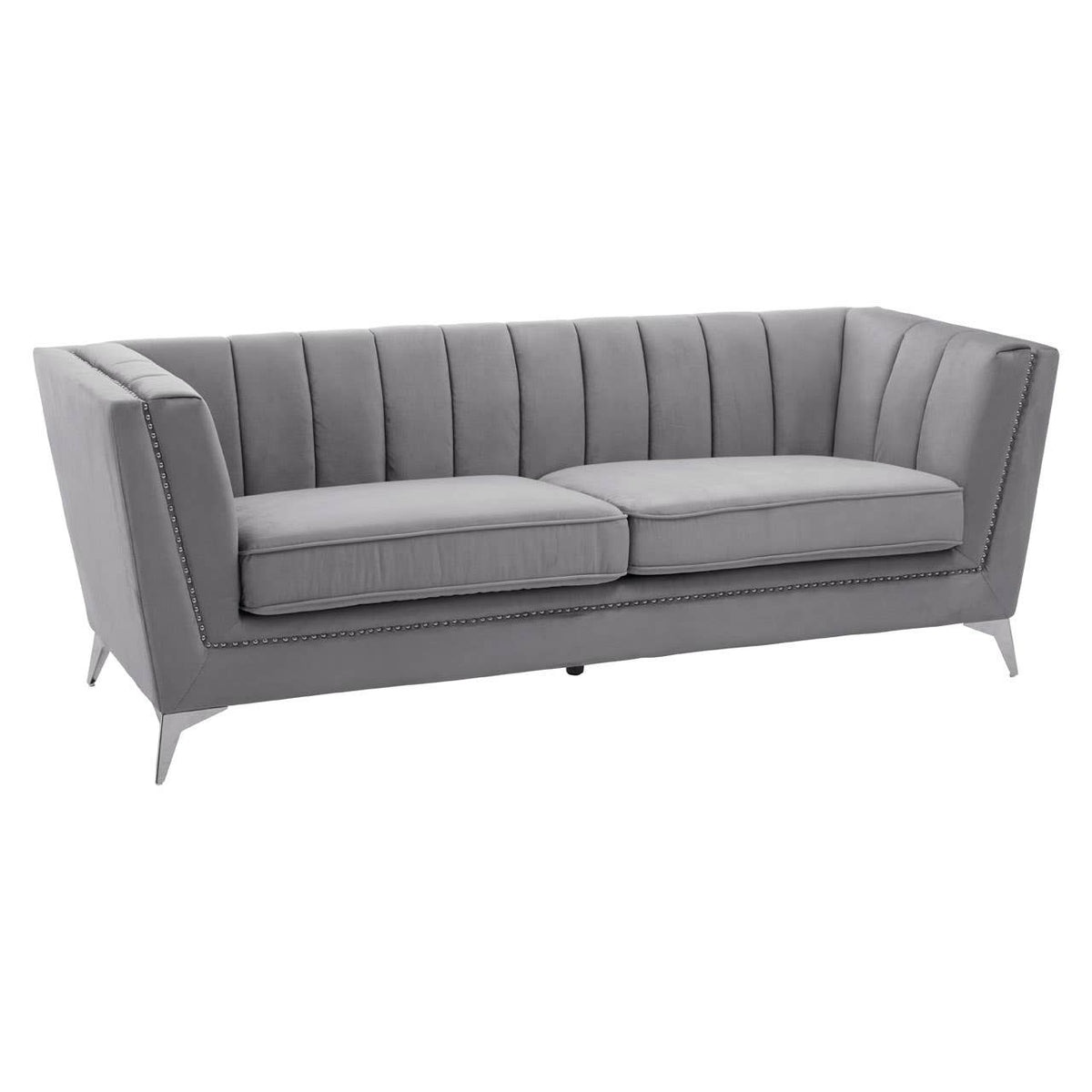 Hansa Three Seat Grey Velvet Sofa.
