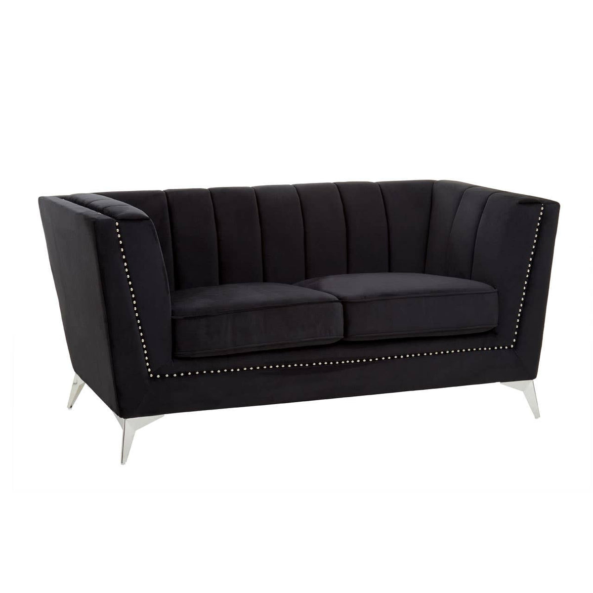 Hansa Two Seat Black Velvet Sofa.