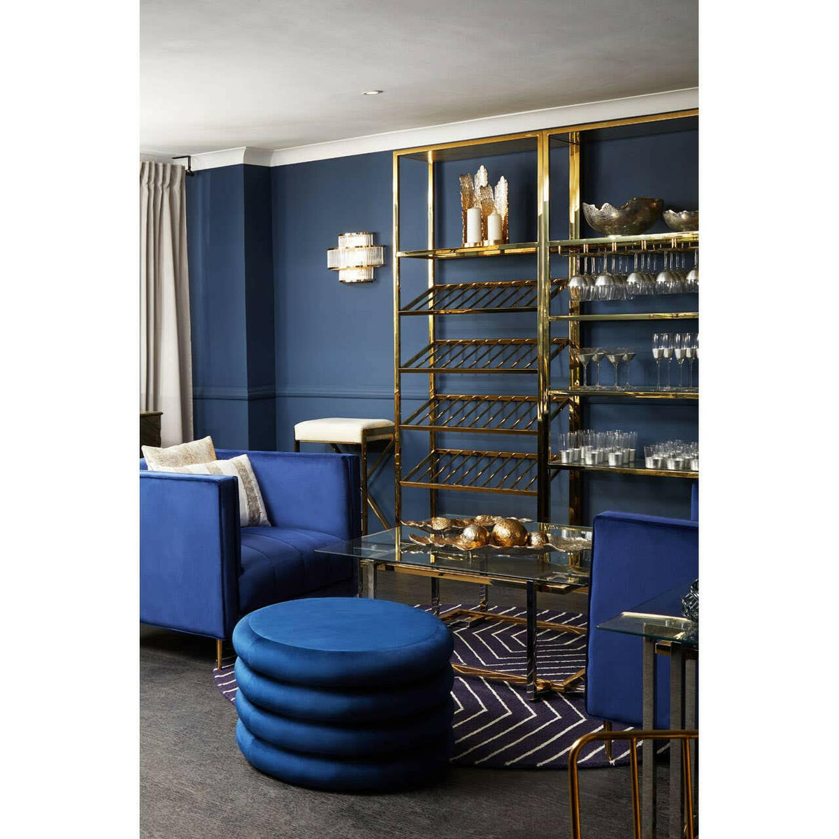 Hartford Midnight Blue Round Stool.