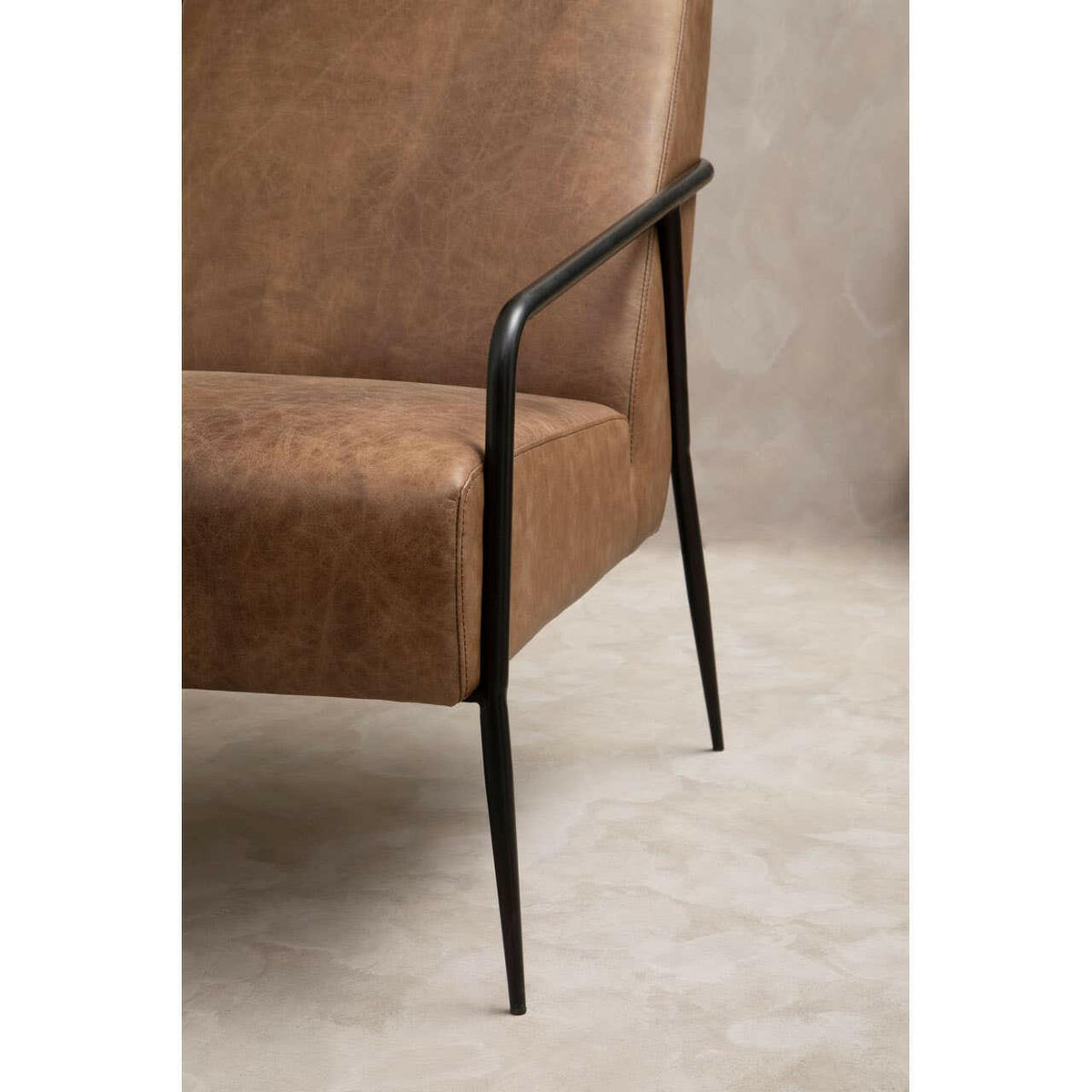 Hoxton Brown Leather Chair With Tapered Back.