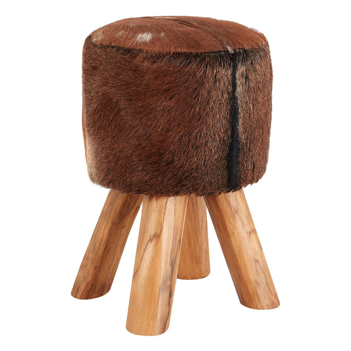 Inca Brown Goat Hide Round Stool.