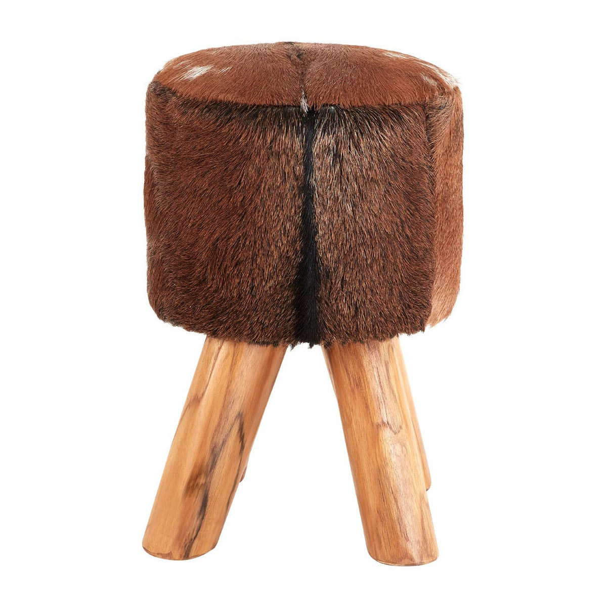Inca Brown Goat Hide Round Stool.