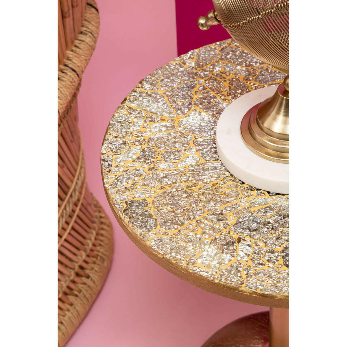 Inventivo Mosaic Top Gold Finish Side Table.